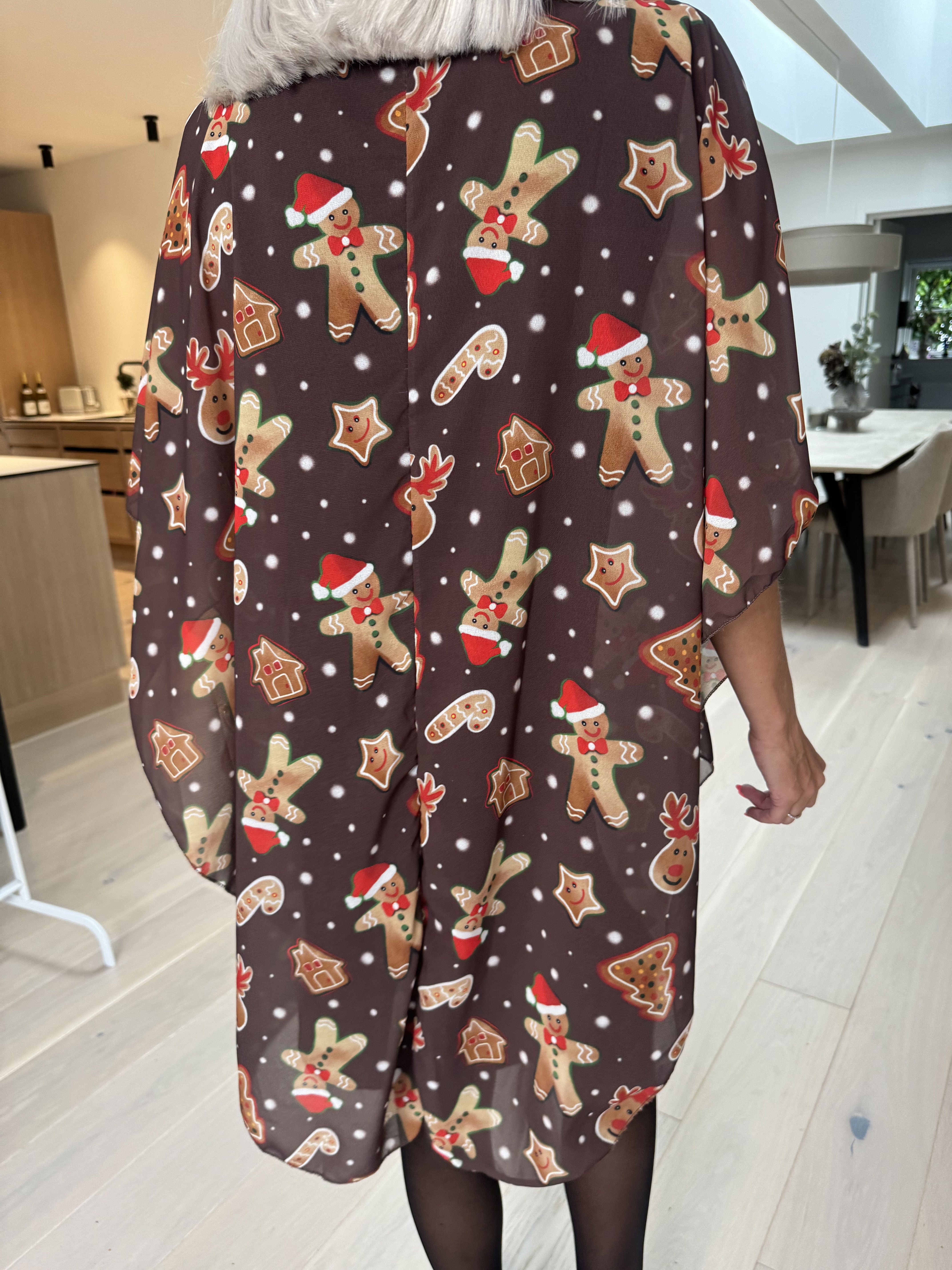Kenya Gingerbread - Tunikaklänning med chiffonglager och jultryck